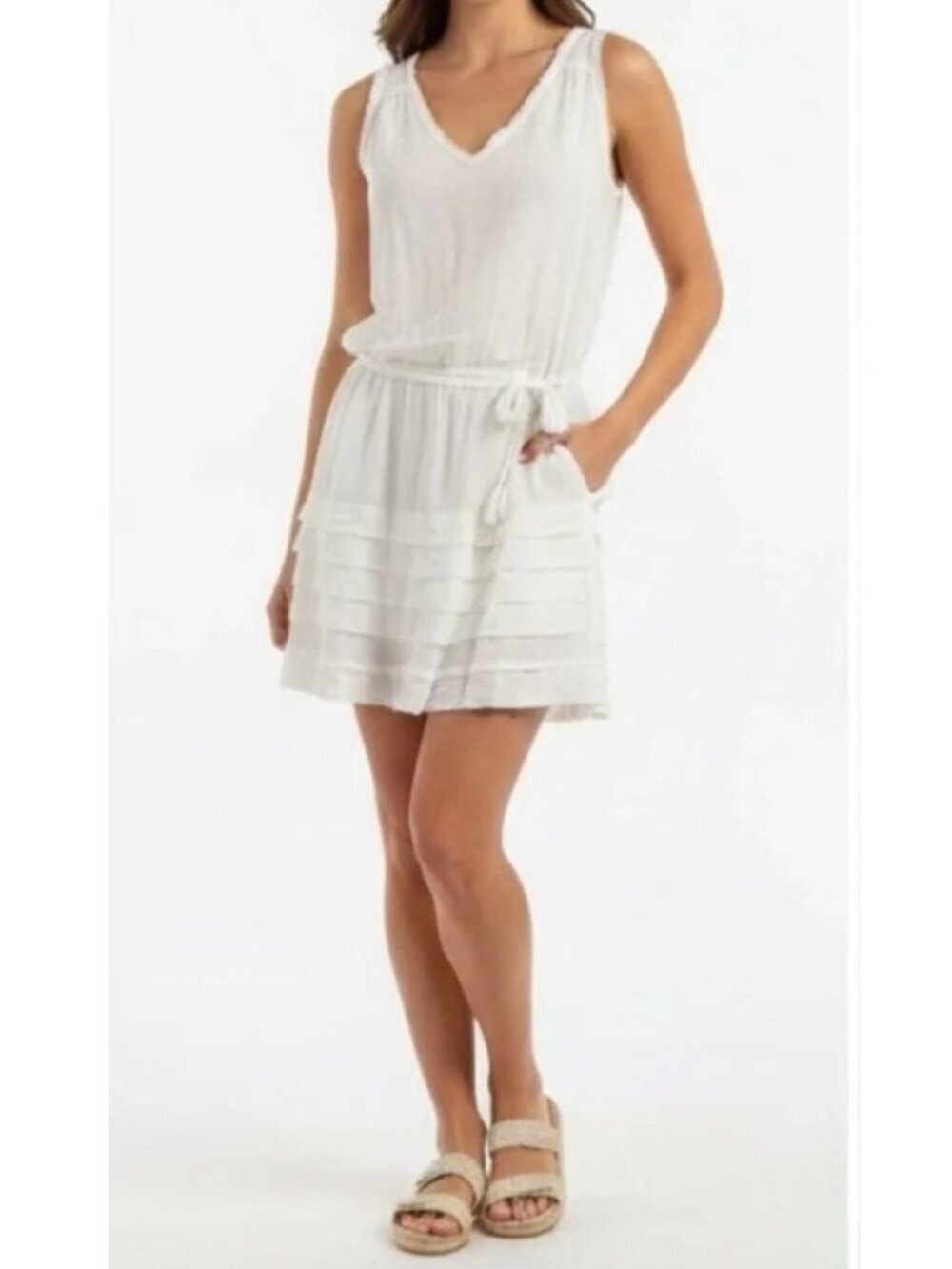 Ramy Brook Sleeveless Tie Waist Tiered Mini Dress | Sz S